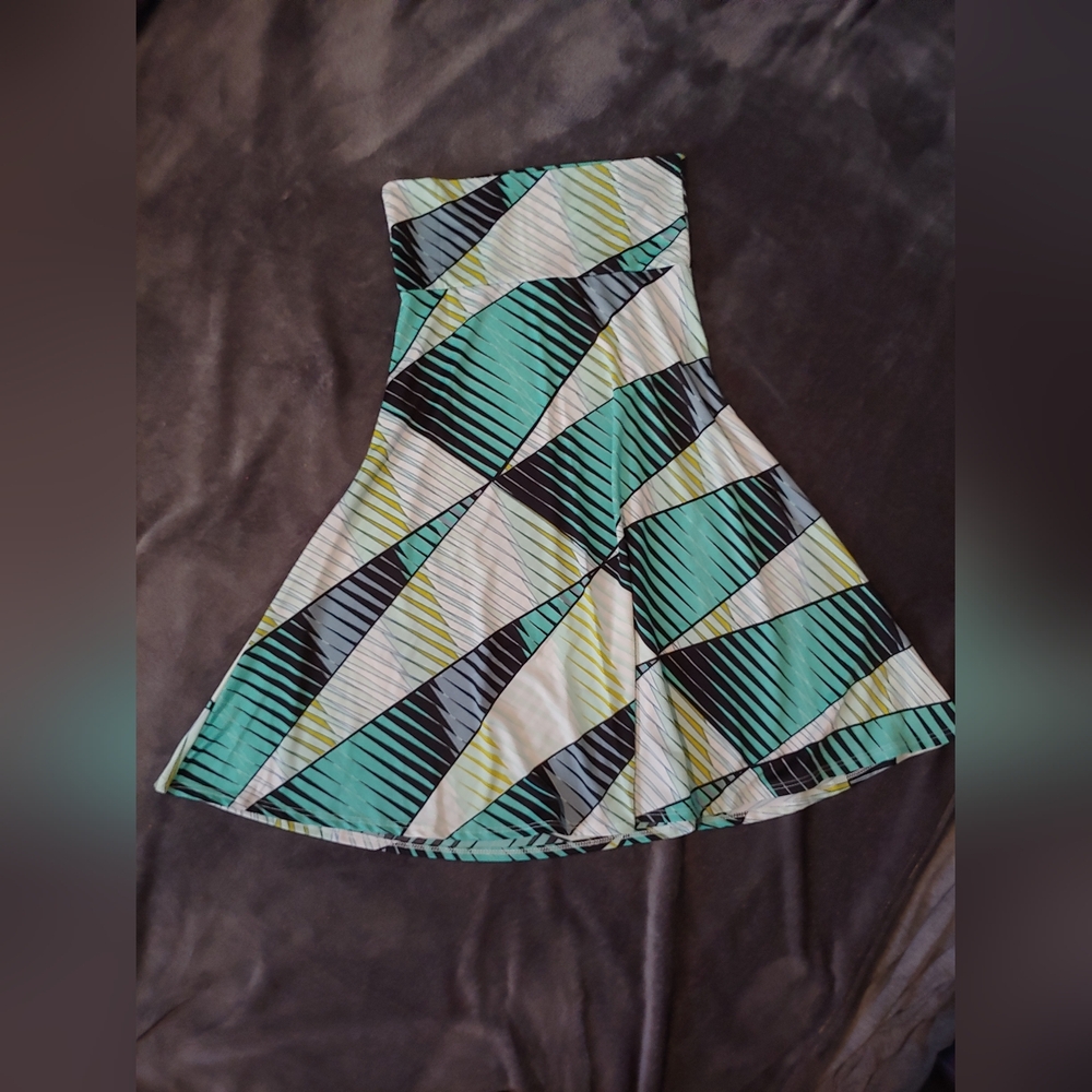 LuLaRoe Geometric Teal, Black & White Flared Skirt